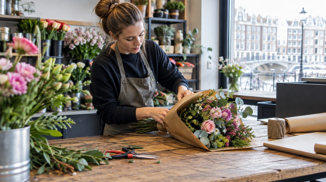 Bloemen bezorgen: boeket klaarmaken voor levering